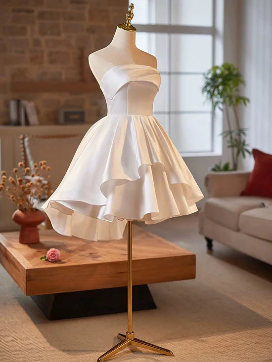 Simple Satin White Short Prom Dress, White Homecoming Dress Homecoming Dress BabaMila