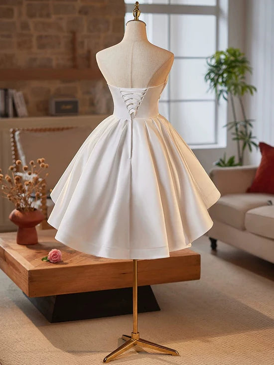 Simple Satin White Short Prom Dress, White Homecoming Dress Homecoming Dress BabaMila