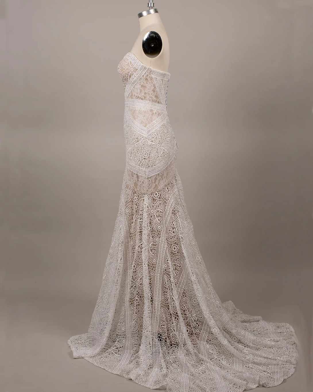 Strapless floral embroidery wedding gown, custom champagne bridal dress BabaMila
