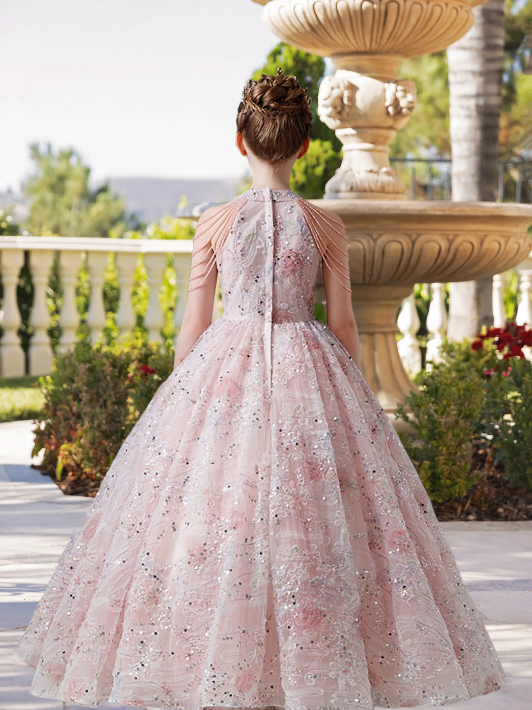 Halter Cold Shoulder Floor-Length Lace/Tulle/Sequins Ball Gown/Princess With Appliques/Beads Gidiondress