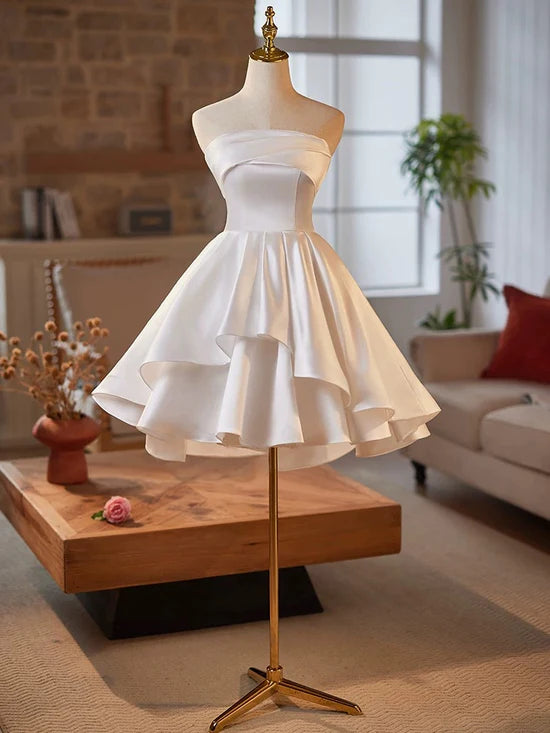 Simple Satin White Short Prom Dress, White Homecoming Dress Homecoming Dress BabaMila