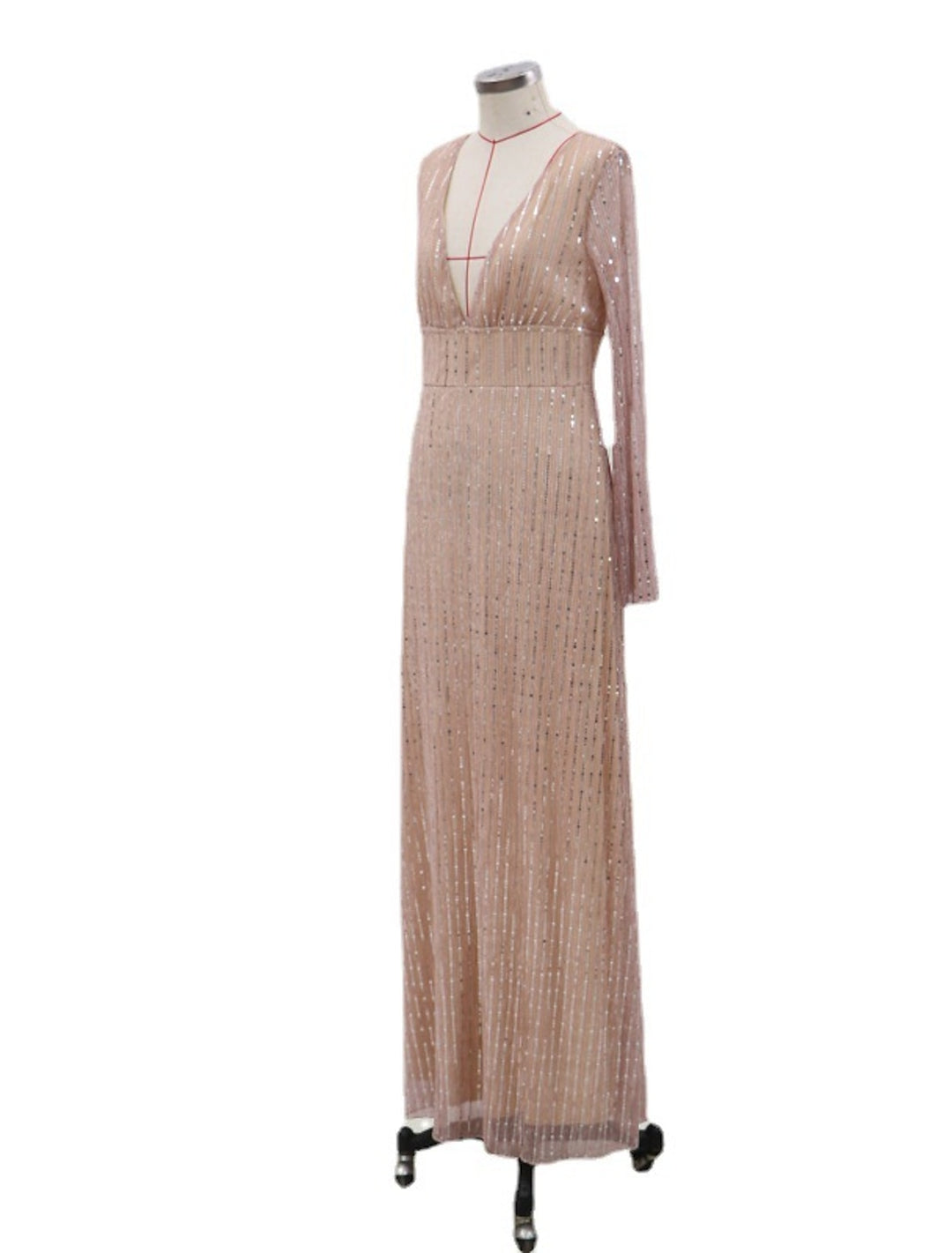 A-Line/Princess V-Neck Sequined Lace Long Sleeves Prom Evening Dresses with Sequins BabaMila