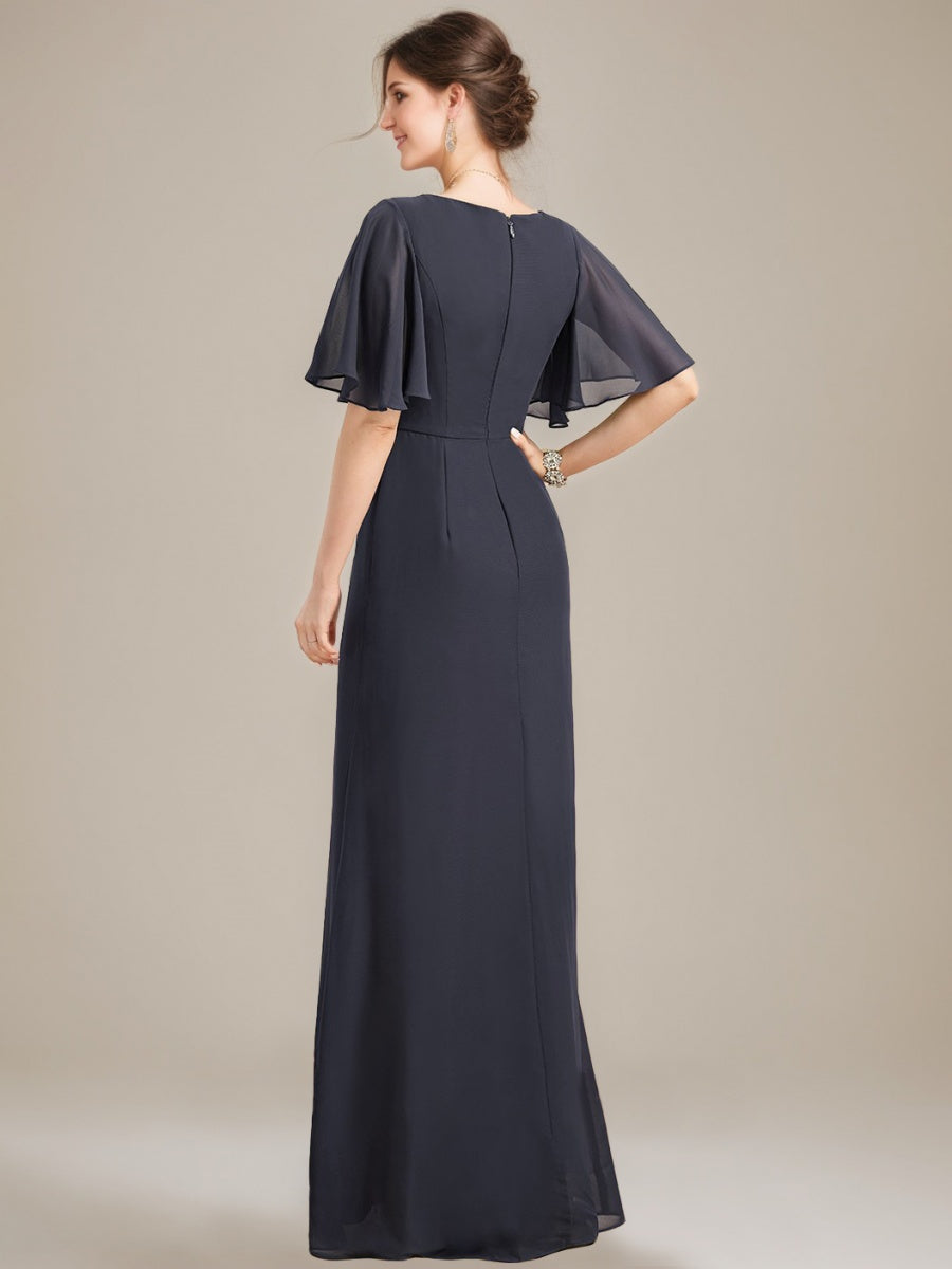 A-Line/Princess Jewel Neck Ruched Floor-Length Mother Of The Bride Dresses With Ruffles & Crystals & Beads BabaMila