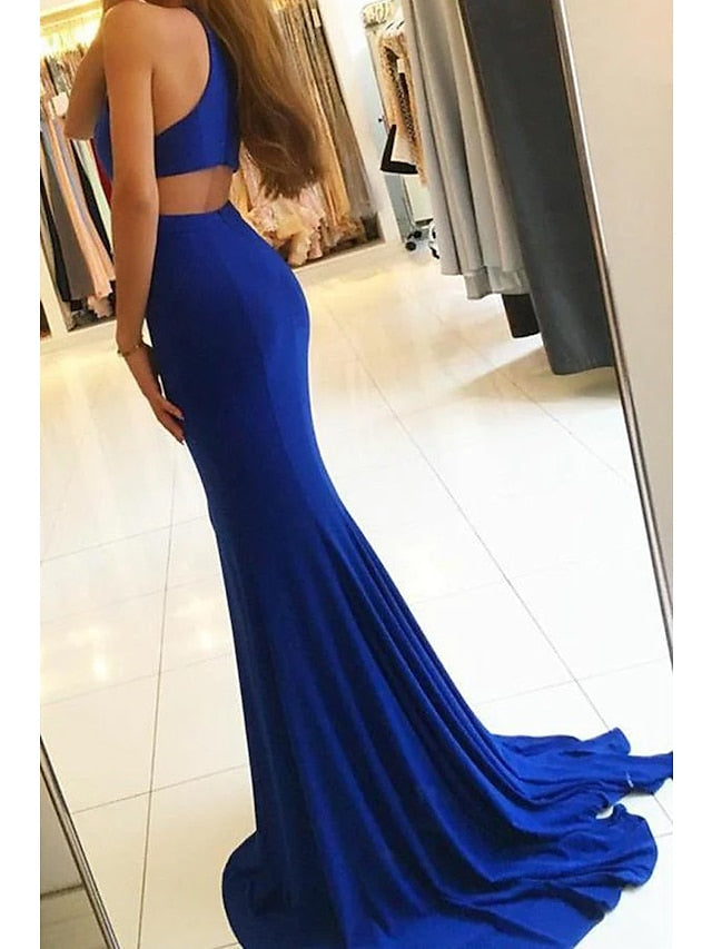 Trumpet/Mermaid High Neck Sleeveless Floor-Length Prom Dresses With Slit BabaMila