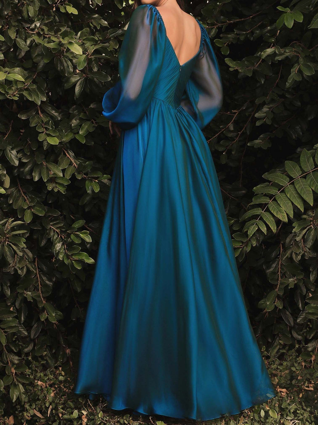 A-Line/Princess V-Neck Evening Dresses Long Sleeves Floor-length With Ruffles BabaMila