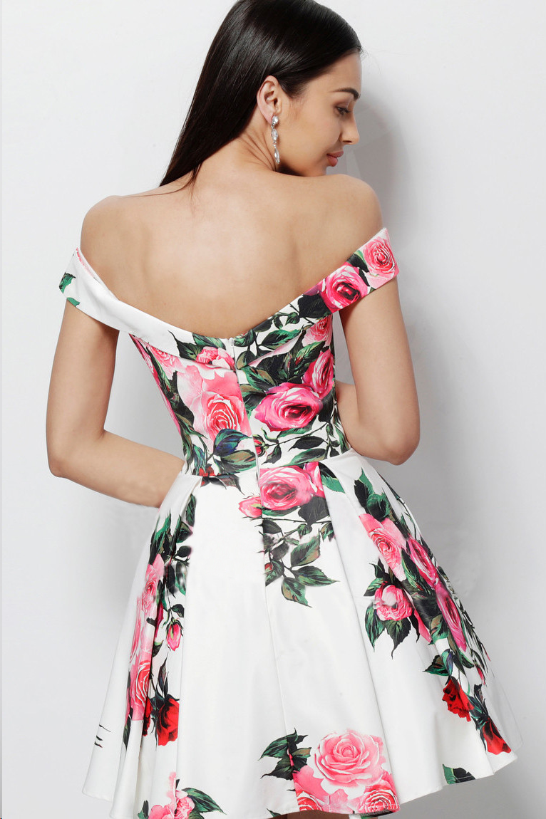 Floral Print Homecoming Dresses A-line Off-the-shoulder Short Prom Dress Party Dress Homecoming Dress BabaMila