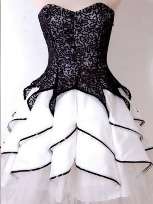 Lace Homecoming Dresses A-line Sweetheart White and Black Short Prom Dress Party Dress Homecoming Dress BabaMila