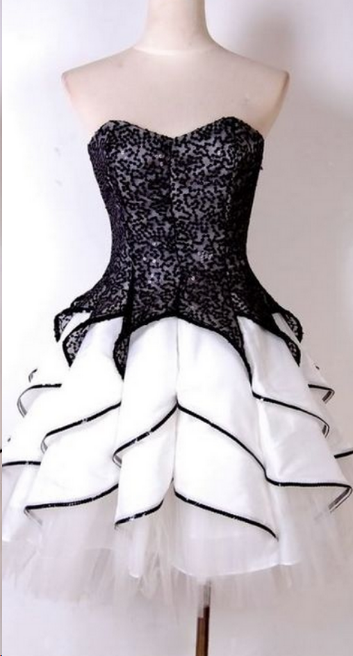 Lace Homecoming Dresses A-line Sweetheart White and Black Short Prom Dress Party Dress Homecoming Dress BabaMila