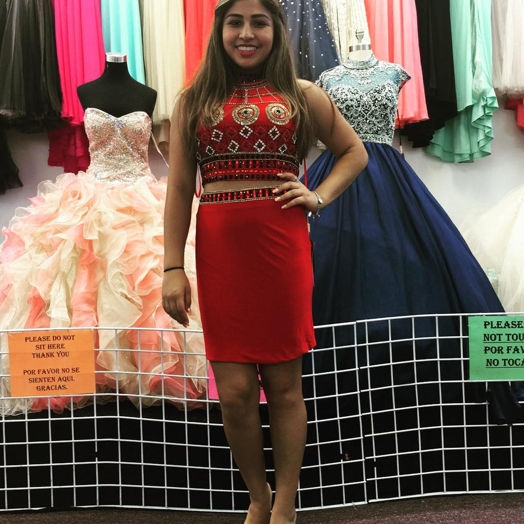 Two Piece Homecoming Dresses Aline Red White Sparkly Short Prom Dress Party Dress Homecoming Dress BabaMila