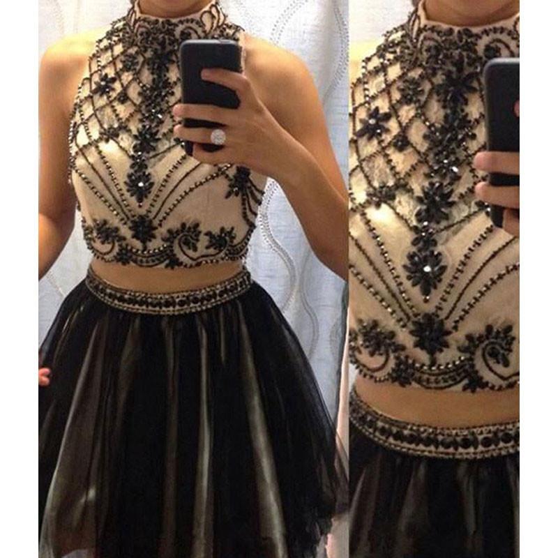 Two Piece Homecoming Dresses Aline High Neck Rhinestone Short Prom Dress Party Dress Homecoming Dress BabaMila