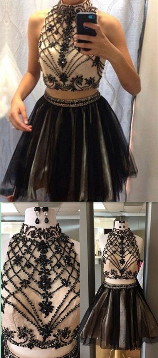 Two Piece Homecoming Dresses Aline High Neck Rhinestone Short Prom Dress Party Dress Homecoming Dress BabaMila