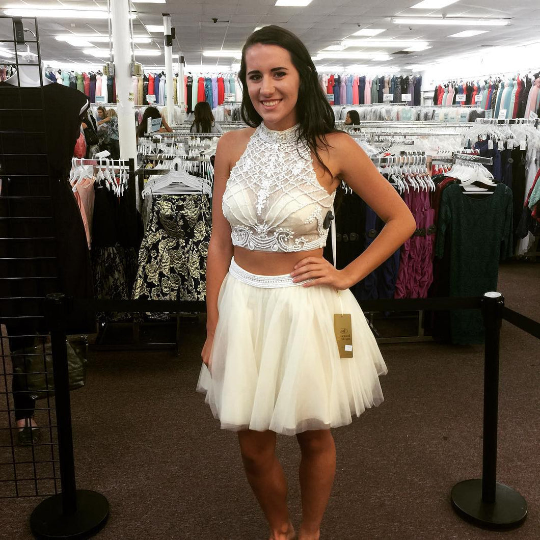 Two Piece Homecoming Dresses Aline High Neck Rhinestone Short Prom Dress Party Dress Homecoming Dress BabaMila