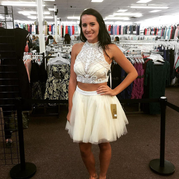 Two Piece Homecoming Dresses Aline High Neck Rhinestone Short Prom Dress Party Dress Homecoming Dress BabaMila