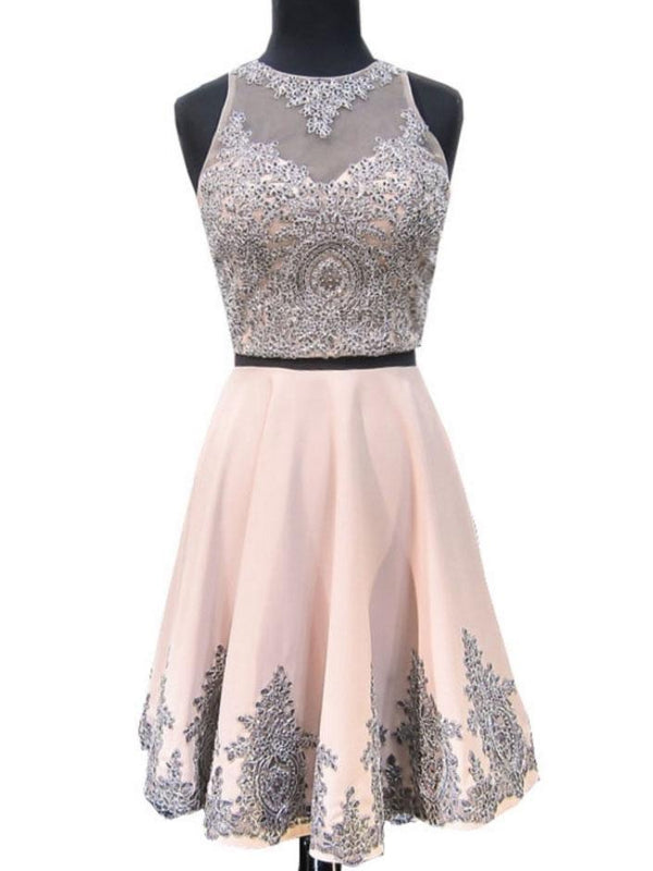Two Piece Homecoming Dresses A-line Scoop Appliques Short Prom Dress Fashion Party Dress Homecoming Dress BabaMila