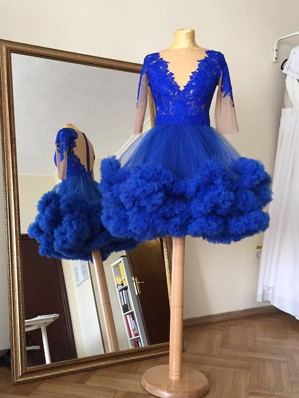 Half Sleeve Homecoming Dresses A Line Royal Blue Short Prom Dress Party Dress Homecoming Dress BabaMila
