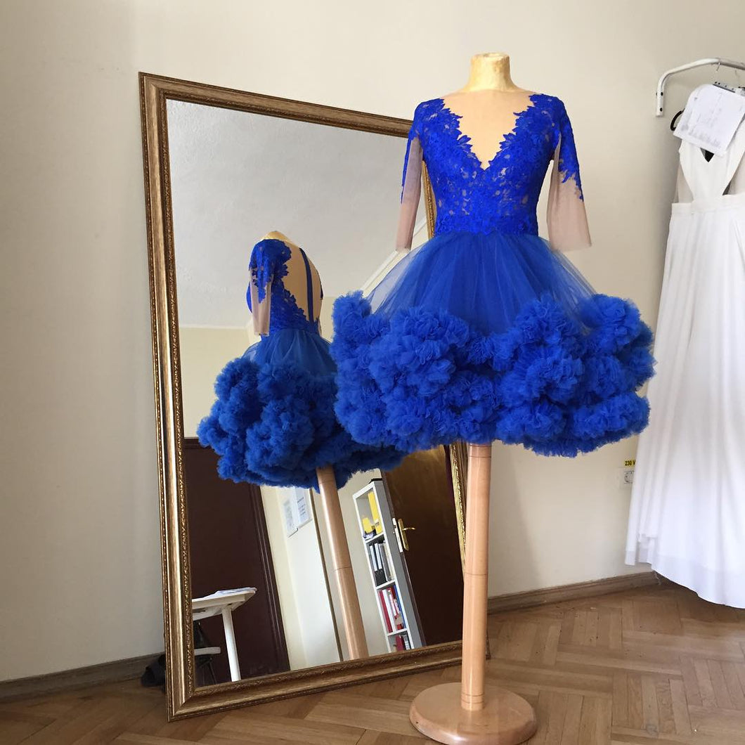 Half Sleeve Homecoming Dresses A Line Royal Blue Short Prom Dress Party Dress Homecoming Dress BabaMila