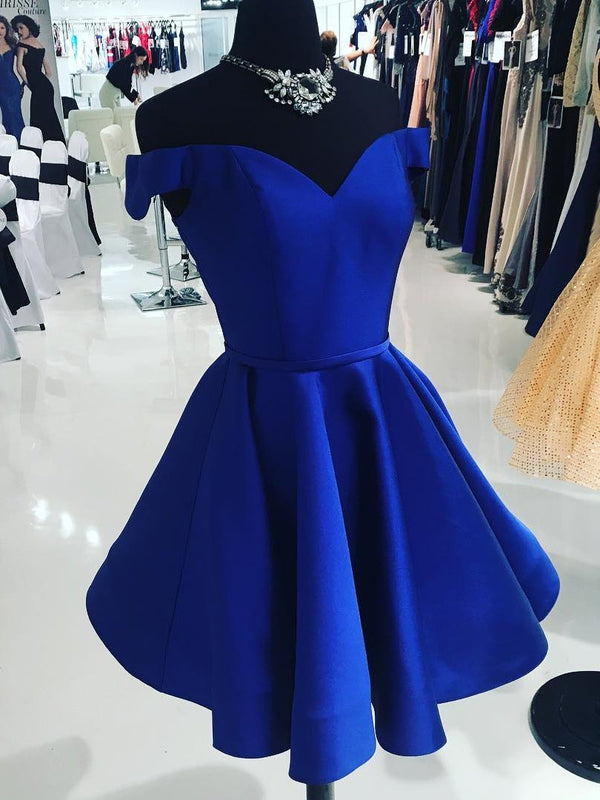 Cute Homecoming Dresses A-line Off-the-shoulder Royal Blue Short Prom Dress Party Dress Homecoming Dress BabaMila
