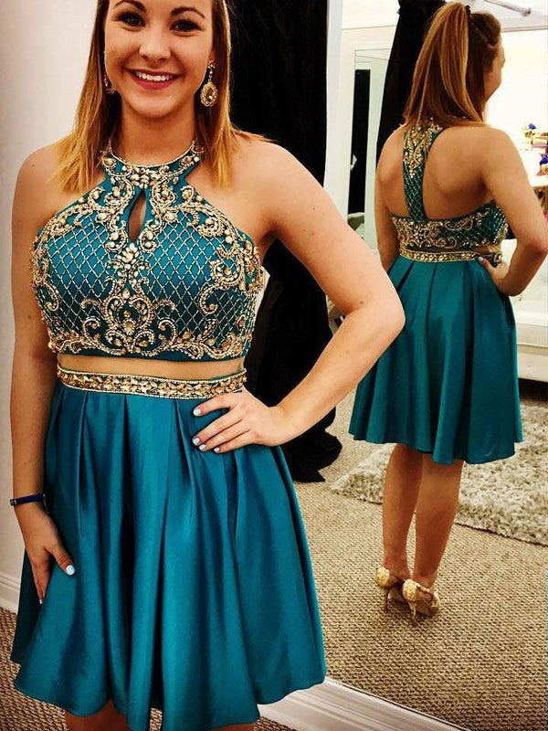 Two Piece Homecoming Dresses Aline Beading Sparkly Short Prom Dress Party Dress Homecoming Dress BabaMila