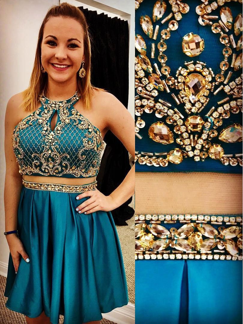 Two Piece Homecoming Dresses Aline Beading Sparkly Short Prom Dress Party Dress Homecoming Dress BabaMila