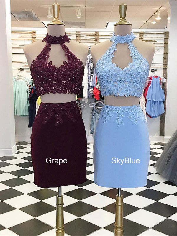 Two Piece Homecoming Dresses A Line Grape Short Prom Dress Sheath Party Dress Homecoming Dress BabaMila