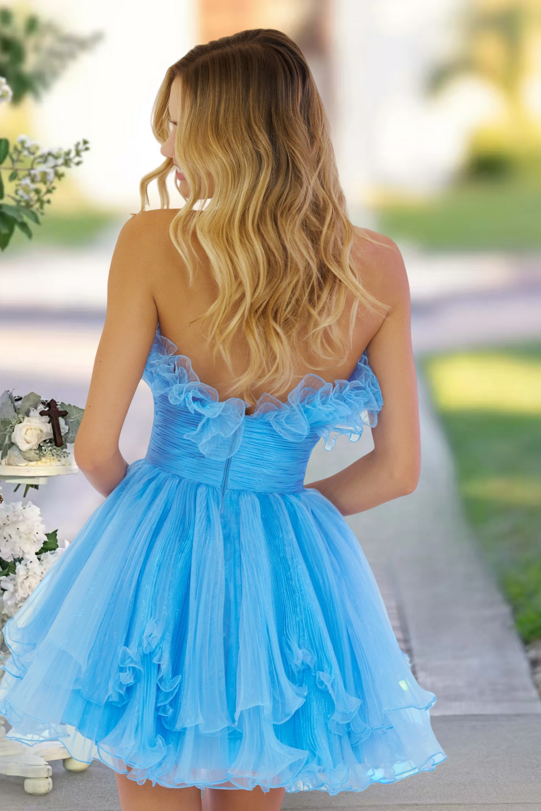 Sheath/Column Straight Blue Short Homecoming Dress/Cocktail Dress With pleated BabaMila