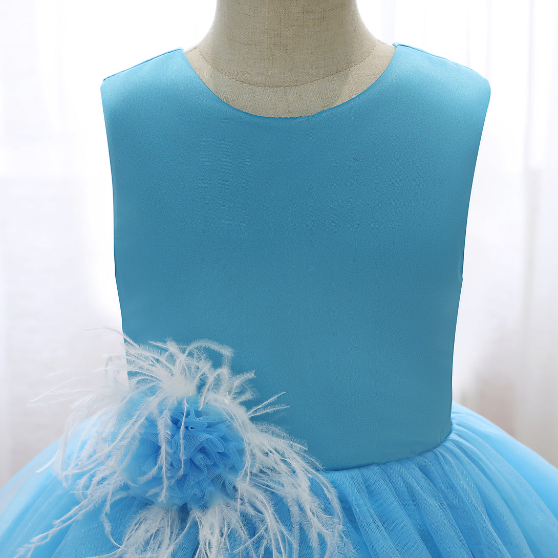 Boat Neck Sleeveless Knee-Length Satin/Tulle Holiday＆Christmas Dresses With feather/3D Flower Gidiondress