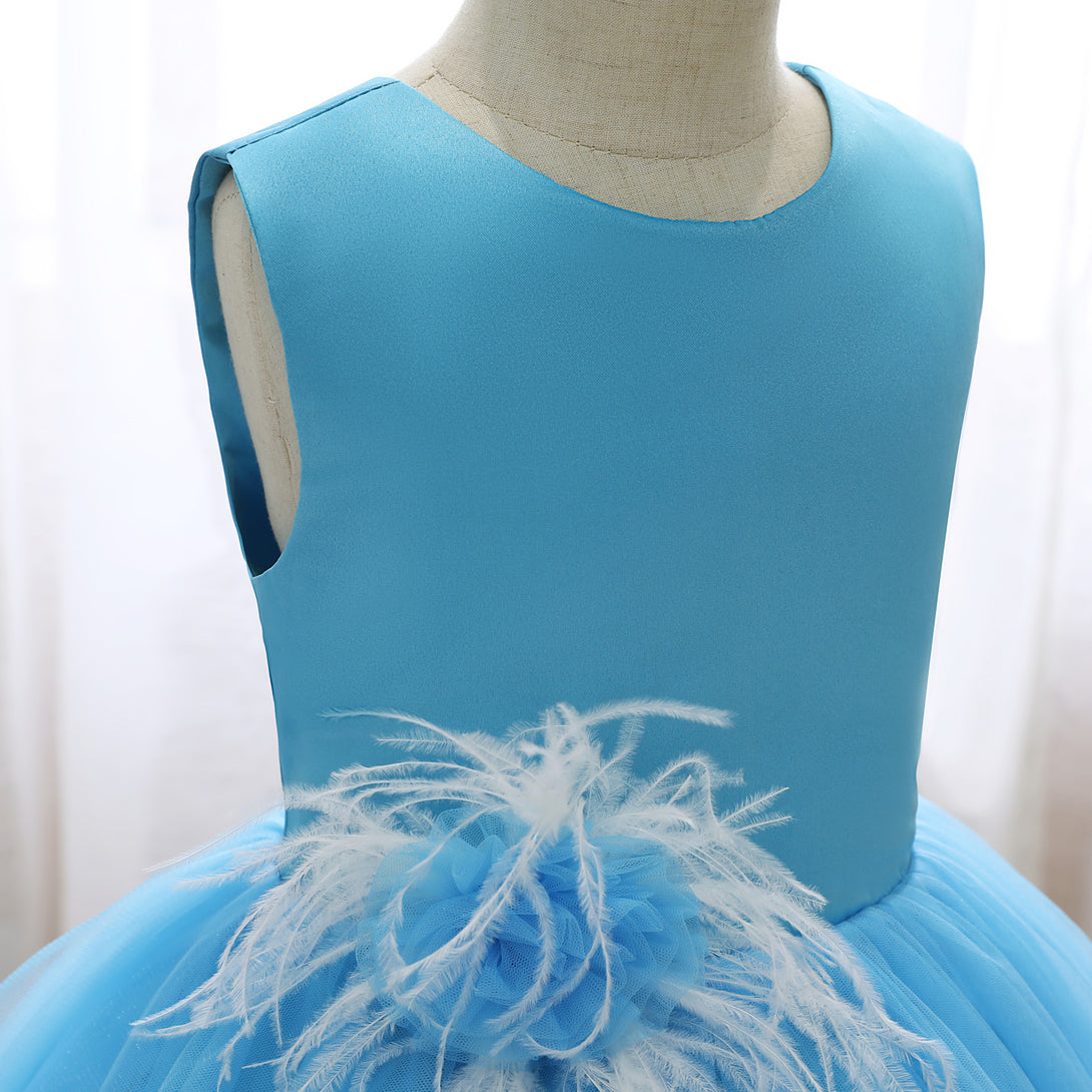 Boat Neck Sleeveless Knee-Length Satin/Tulle Holiday＆Christmas Dresses With feather/3D Flower Gidiondress