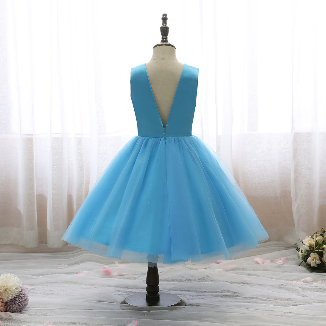 Boat Neck Sleeveless Knee-Length Satin/Tulle Holiday＆Christmas Dresses With feather/3D Flower Gidiondress