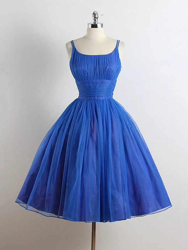 A-Line Tulle Blue Short Prom Dress, Blue Homecoming Dress Homecoming Dress BabaMila