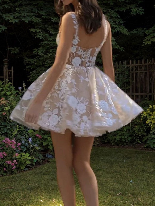 A-line Straps Sequin Short/Mini Lace Corset Dress Homecoming Dress BabaMila