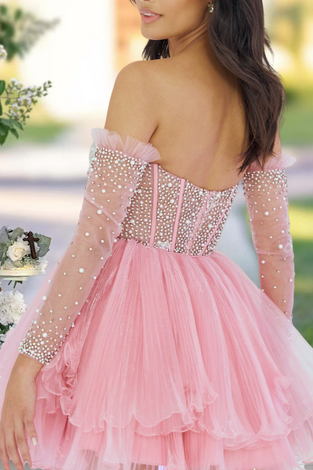 A Line Short Homecoming Dress/Cocktail Dress With beads Removable sleeves BabaMila
