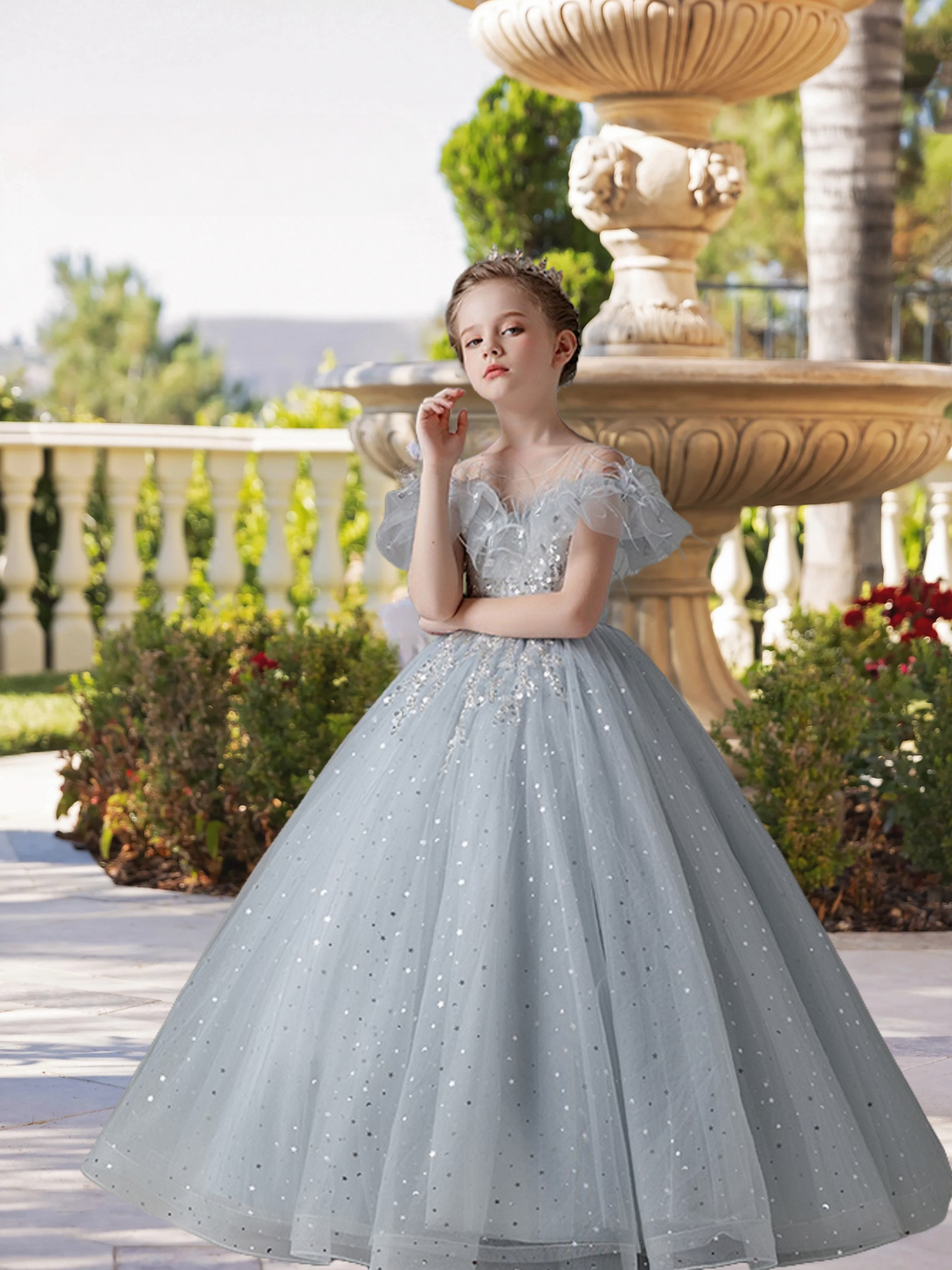 Exquisite Scoop Neck Cold Shoulder Floor-Length Lace/Printed Tulle Ball Gown/Princess With Ruffled Hem/Appliques Gidiondress