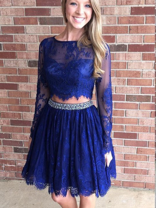 Two Piece Homecoming Dresses Aline Long Sleeve Short Prom Dress Lace Party Dress Homecoming Dress BabaMila