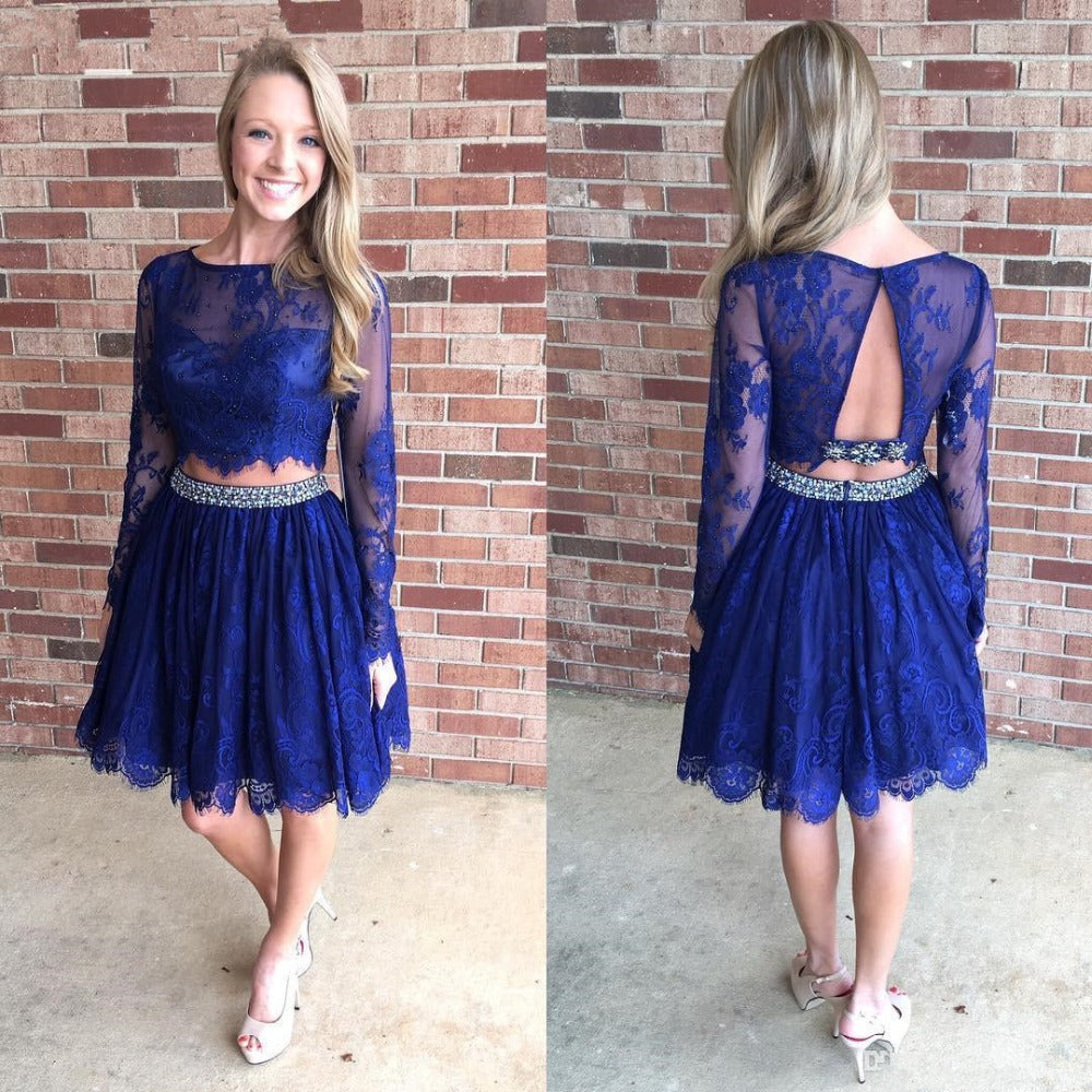 Two Piece Homecoming Dresses Aline Long Sleeve Short Prom Dress Lace Party Dress Homecoming Dress BabaMila