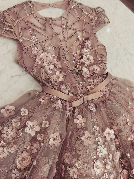 Luxury Homecoming Dresses A-line Scoop Floral Lace Short Prom Dress Fashion Party Dress Homecoming Dress BabaMila