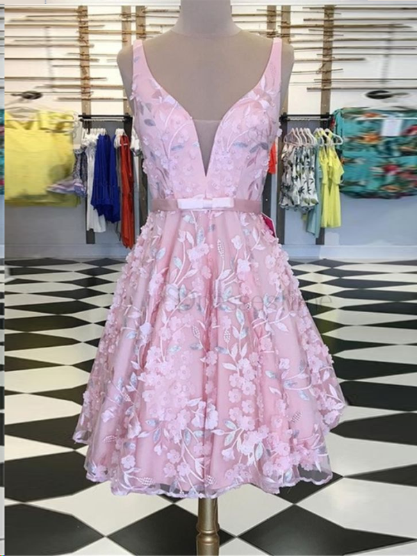 Lace Homecoming Dresses Aline with Straps Cute Short Prom Dress Pink Party Dress Homecoming Dress BabaMila