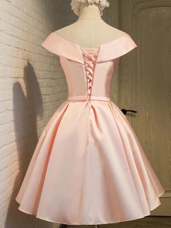 A-Line Off-the-Shoulder Sleeveless Satin Homecoming Dresses with Sash/Ribbon/Belt BabaMila