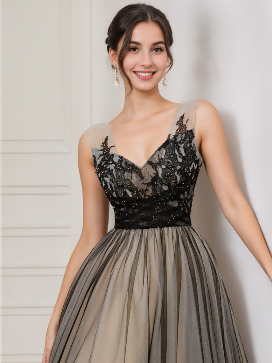 Ball Gown Tulle V-Neck Sleeveless Wedding Dresses with Appliques/Beading BabaMila