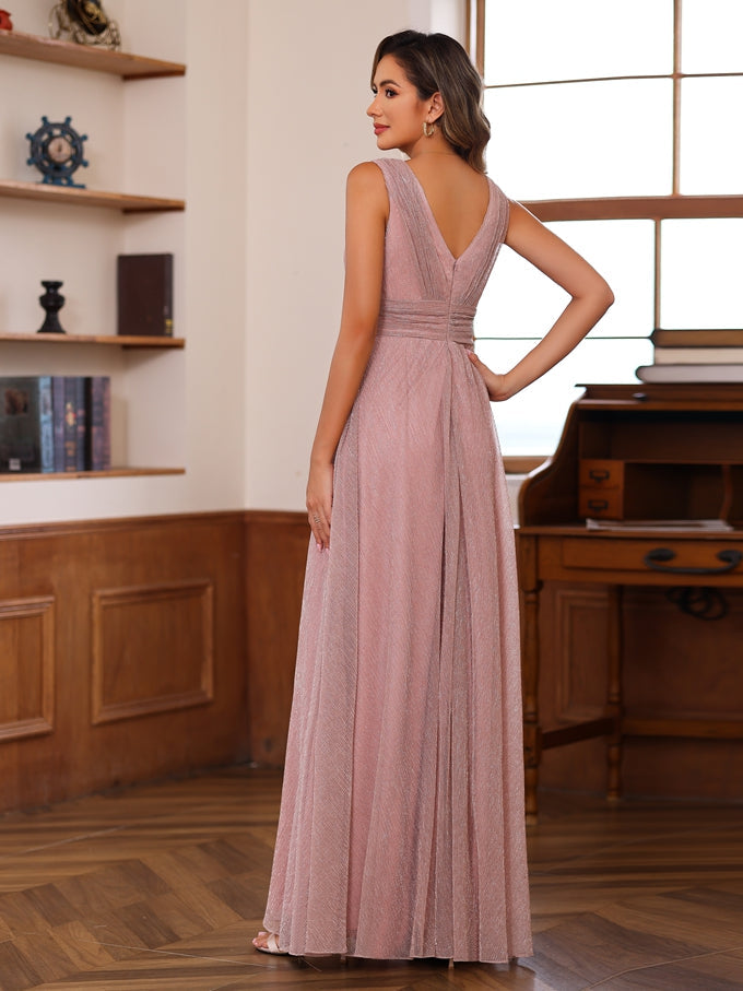 A-Line/Princess V-Neck Sleeveless Floor-Length Unique Mother Of The Bride Dresses With Ruffles BabaMila