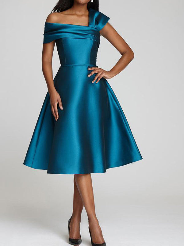 A-Line/Princess Asymmetrical One-Shoulder Homecoming Dresses With Pleated BabaMila