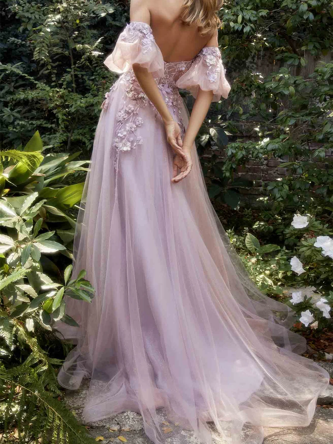 A-Line/Princess Sweetheart Removable Short Sleeves Floor-length Long Prom Dresses With Flowers BabaMila