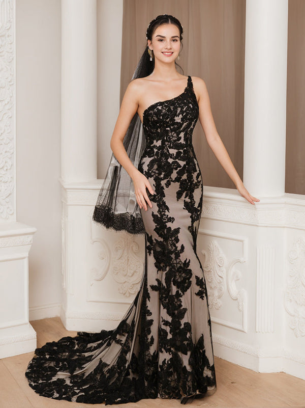 Trumpet/Mermaid One-Shoulder Sleeveless Sexy Wedding Dress with Appliques BabaMila