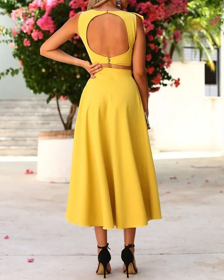 A-Line/Princess Scoop Neck Satin Tea-Length Two-Piece Prom Dresses With Ruffles BabaMila