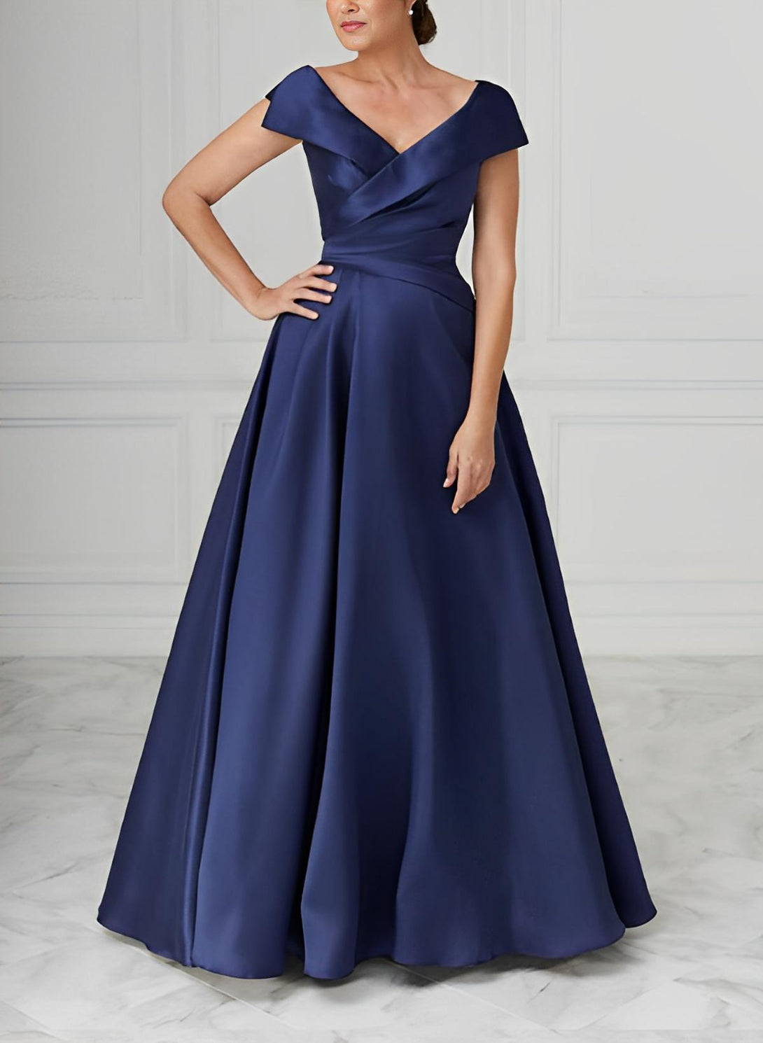 A-Line/Princess V-Neck Satin Mother Of The Bride Dresses With Ruched BabaMila