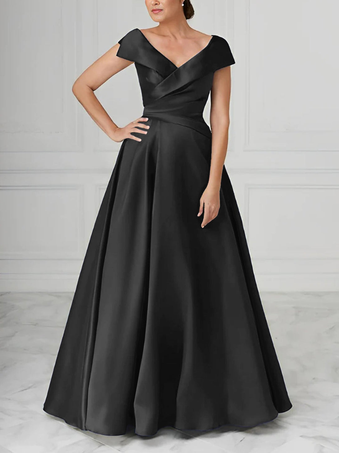 A-Line/Princess V-Neck Satin Mother Of The Bride Dresses With Ruched BabaMila