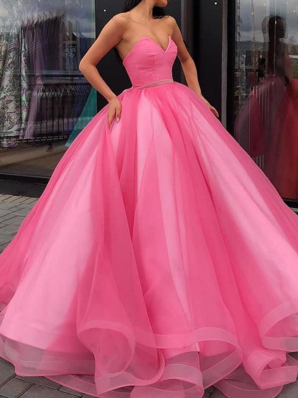 Ball Gown V-Neck Floor-length Long Prom Dresses With Belt BabaMila