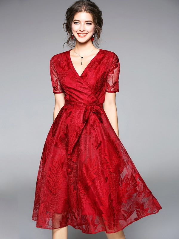 Lace Homecoming Dresses Red Short Sleeve Short Prom Dress Party Dress Homecoming Dress BabaMila