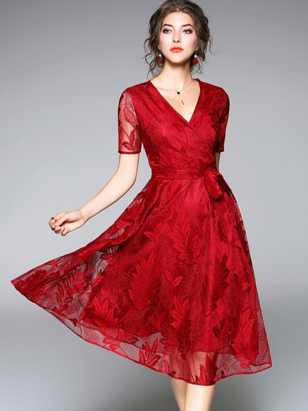 Lace Homecoming Dresses Red Short Sleeve Short Prom Dress Party Dress Homecoming Dress BabaMila
