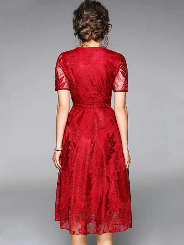 Lace Homecoming Dresses Red Short Sleeve Short Prom Dress Party Dress Homecoming Dress BabaMila