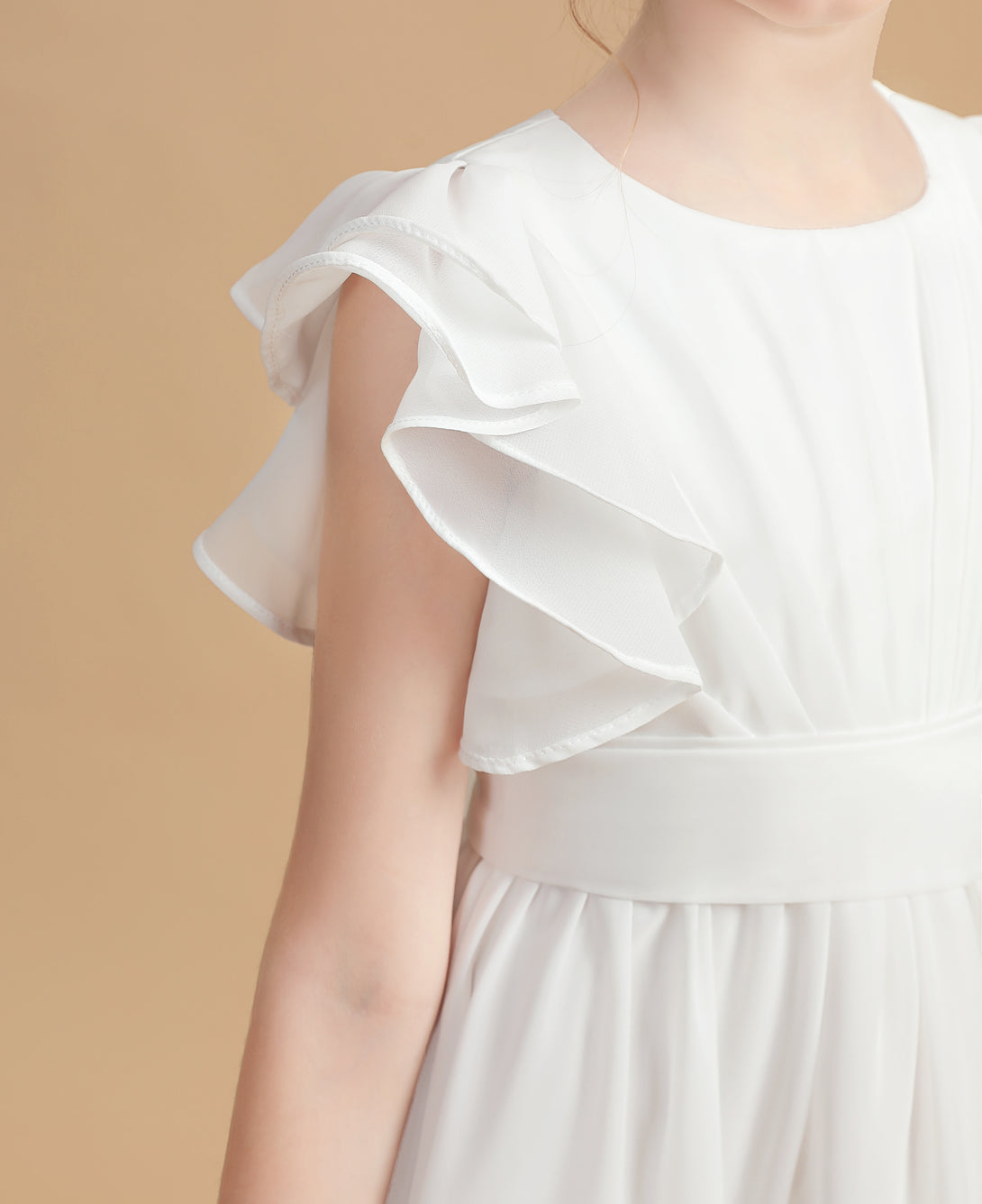 A-Line Flutter straps Scoop Neck Floor-Length Ivory Chiffon Flower Girl Dresses/First Communion Dress Gidiondress